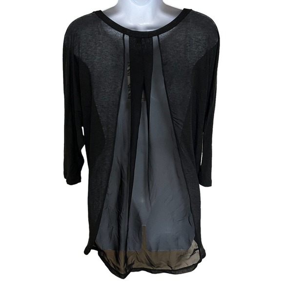 NWT Eyeshadow 2010's Black Sheer V-Neck Inset Panel 3/4 Sleeve T-Shirt - Large - Picture 4 of 8